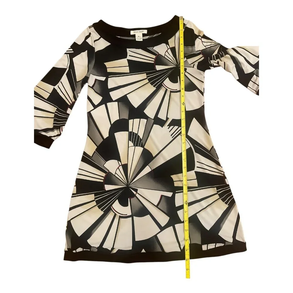 WHITE HOUSE BLACK MARKET Geo Abstract Beige Black Sexy Jersey Dress Size XS Y2K - Picture 3 of 8